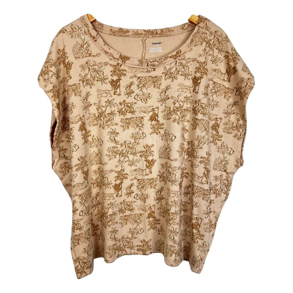 Aerie Safari Animal Print Tan Cutoff Sleeveless T-shirt Size Large
